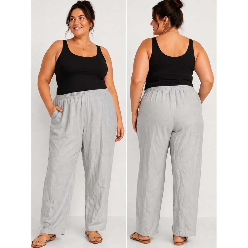 Hot Cotton Woman White Linen Blend Elastic Waist Pants Plus Size 2X Made in USA